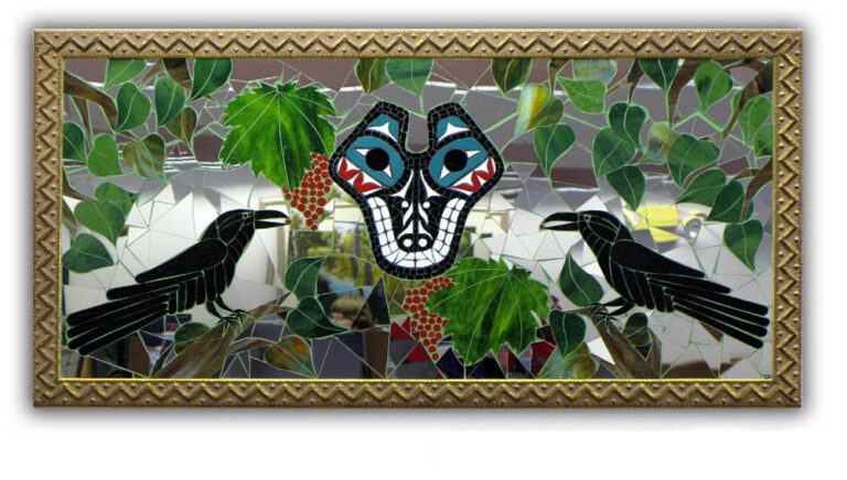 Wolf and Raven glass mosaic – SOLD
